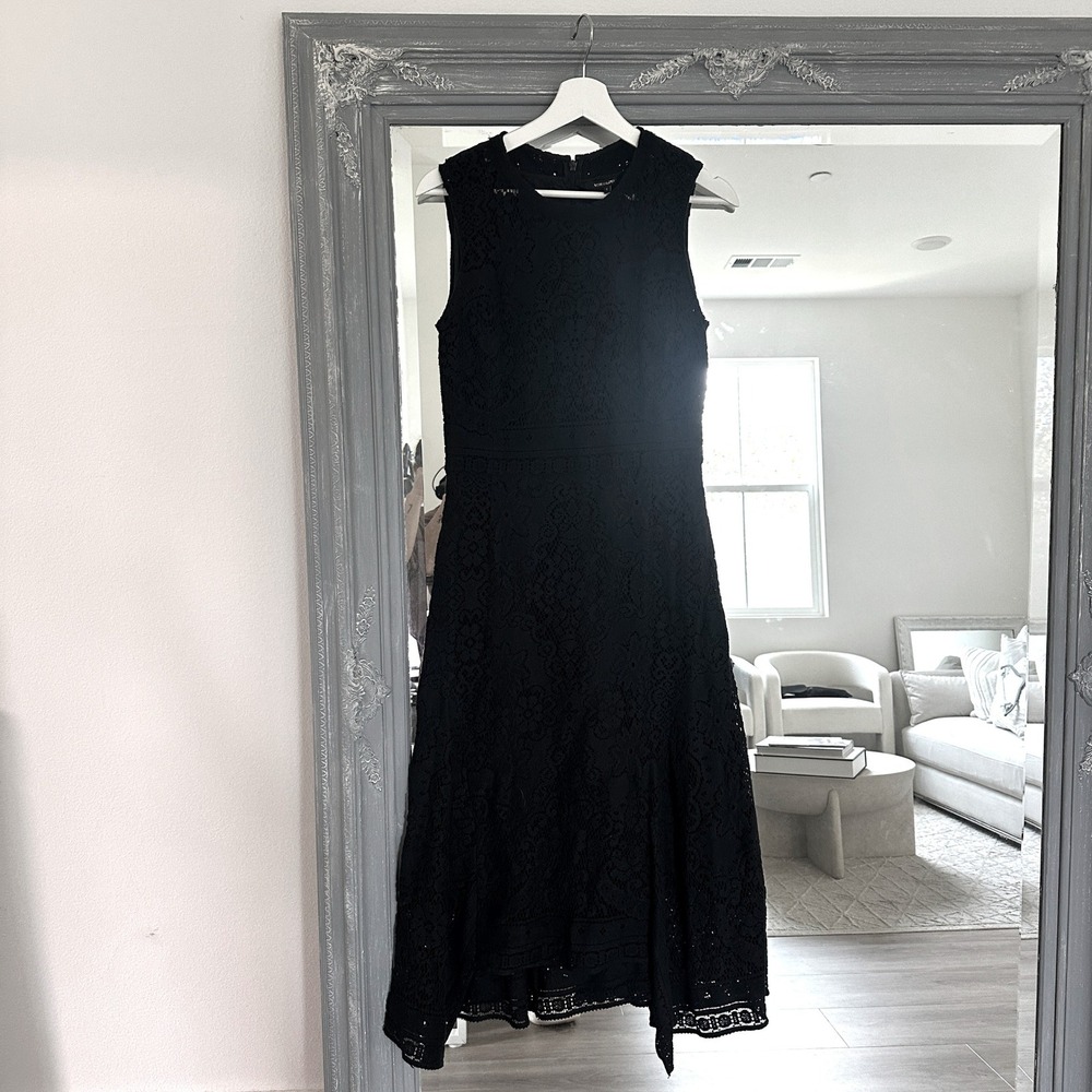 Kobi Halperin Black Lace Crochet‎ Sleeveless Fit Flare Midi Dress 8 - Picture 2 of 9